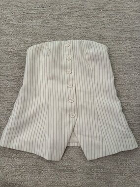 Abercrombie & Fitch Cream Strapless Pinstripe Button Front Top
